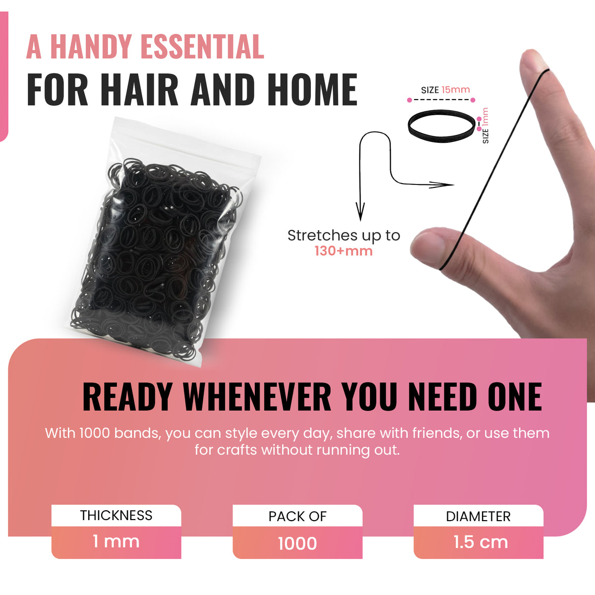 Mini Hair Elastic Bands for Braids, Pack of 1,000