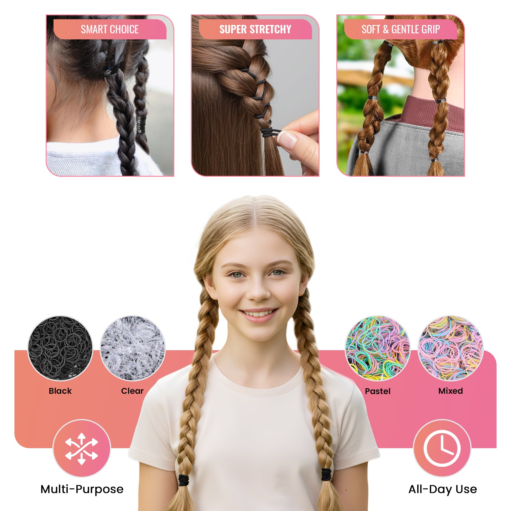 Mini Hair Elastic Bands for Braids, Pack of 1,000