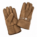Men’s Sheepskin Gloves, Hand Sewn, Stud Strap Detail, Brown