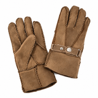 Men’s Sheepskin Gloves, Hand Sewn, Stud Strap Detail, Brown