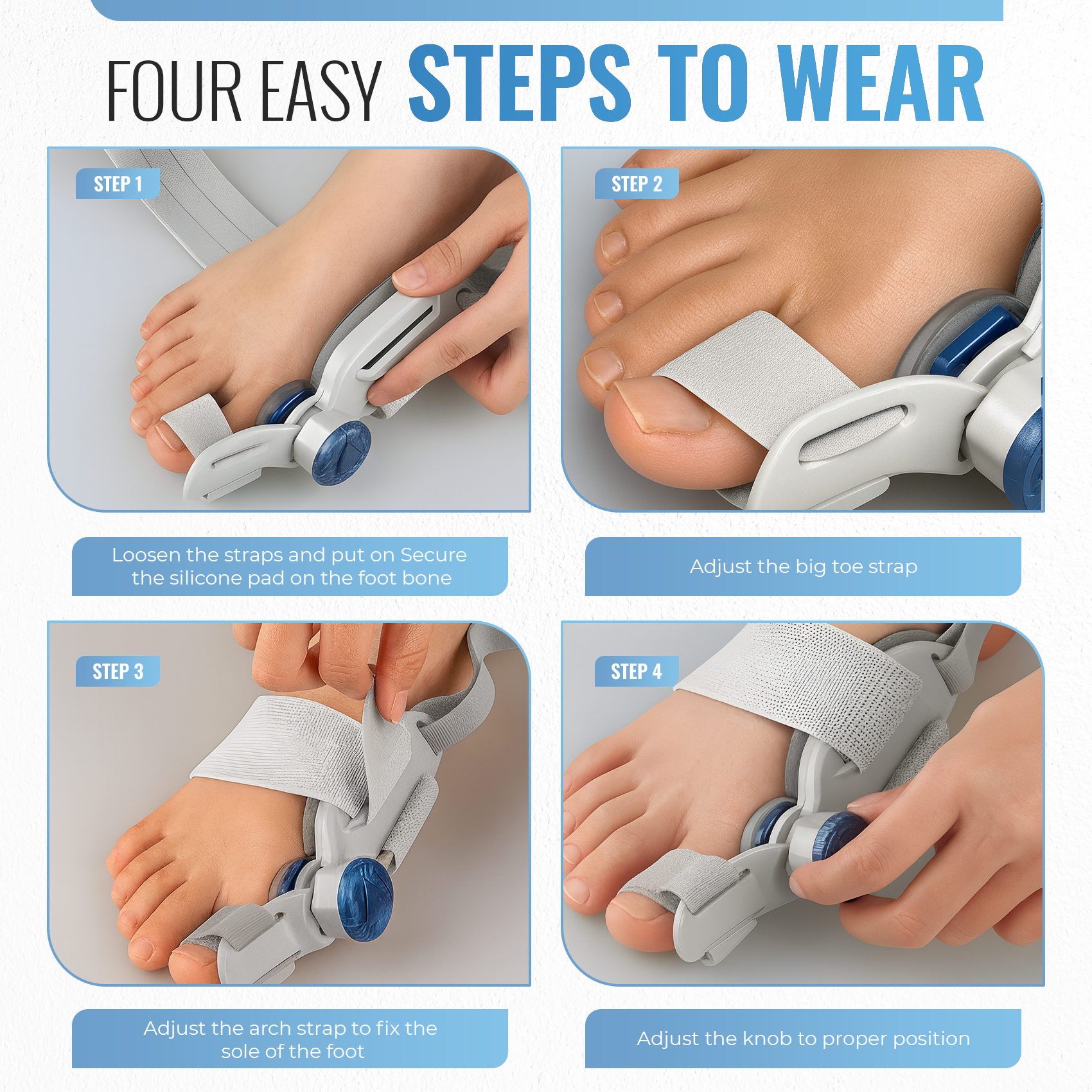 Bunion Corrector with Adjustable Knob, Toe Alignment & Pain Relief, Grey