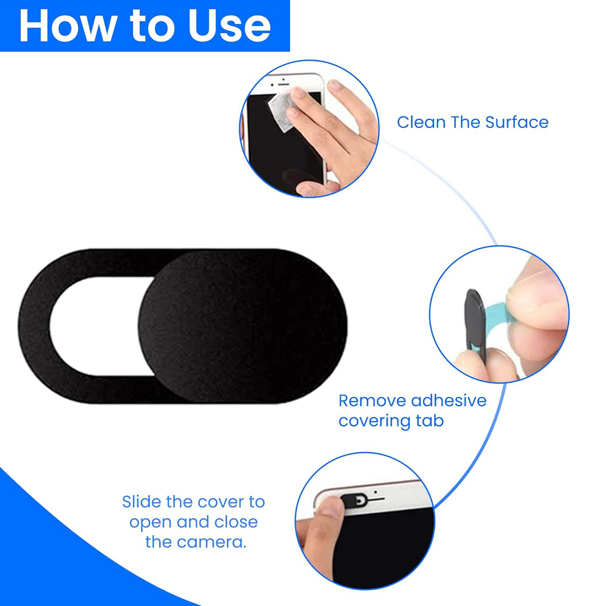 Camera Lens Covers & Webcam Privacy Stickers, Black, Pack of 5