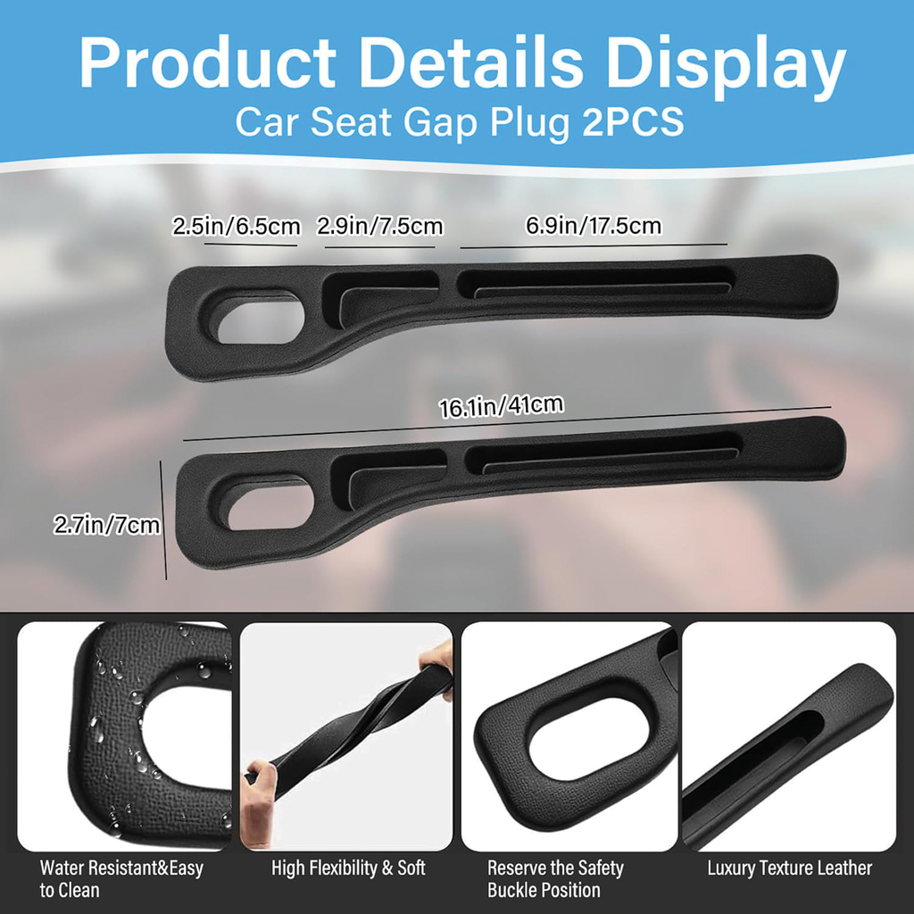 Car Seat Gap Filler & Organiser, Debris Blocking Design, Black, 1 Pair