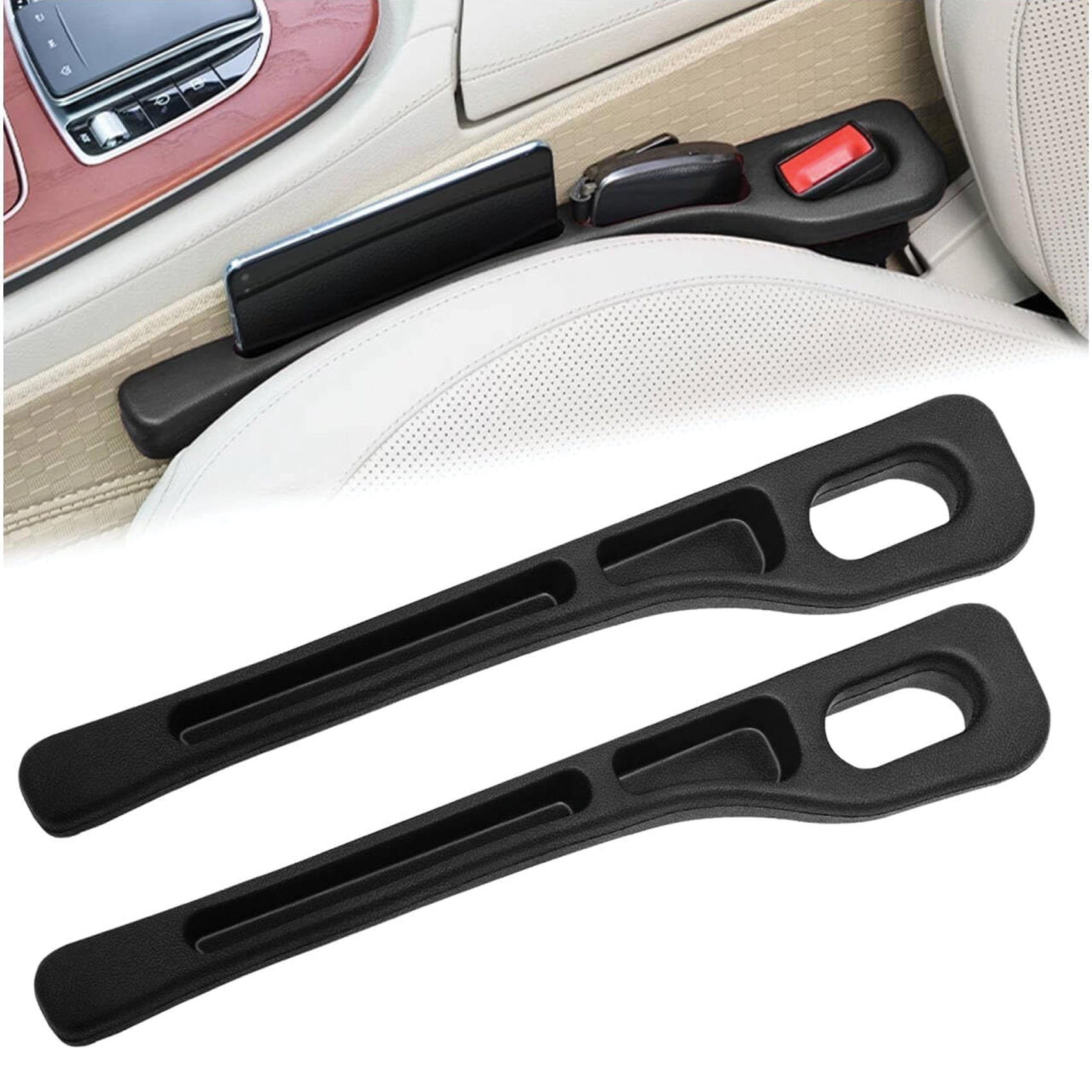 Car Seat Gap Filler & Organiser, Debris Blocking Design, Black, 1 Pair