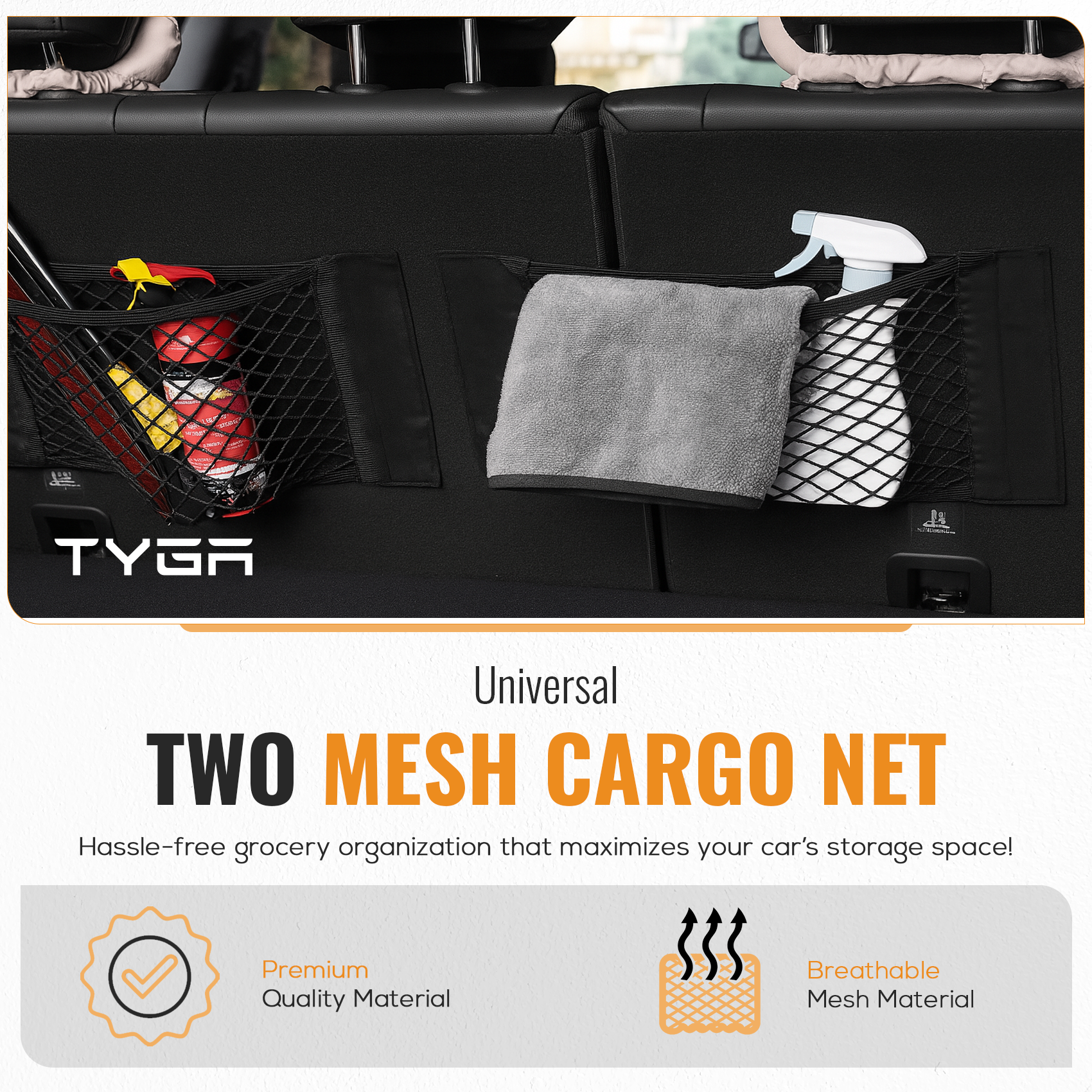 Elastic Car Boot Cargo Net, Mesh Storage Organiser, Black, 50 × 25cm