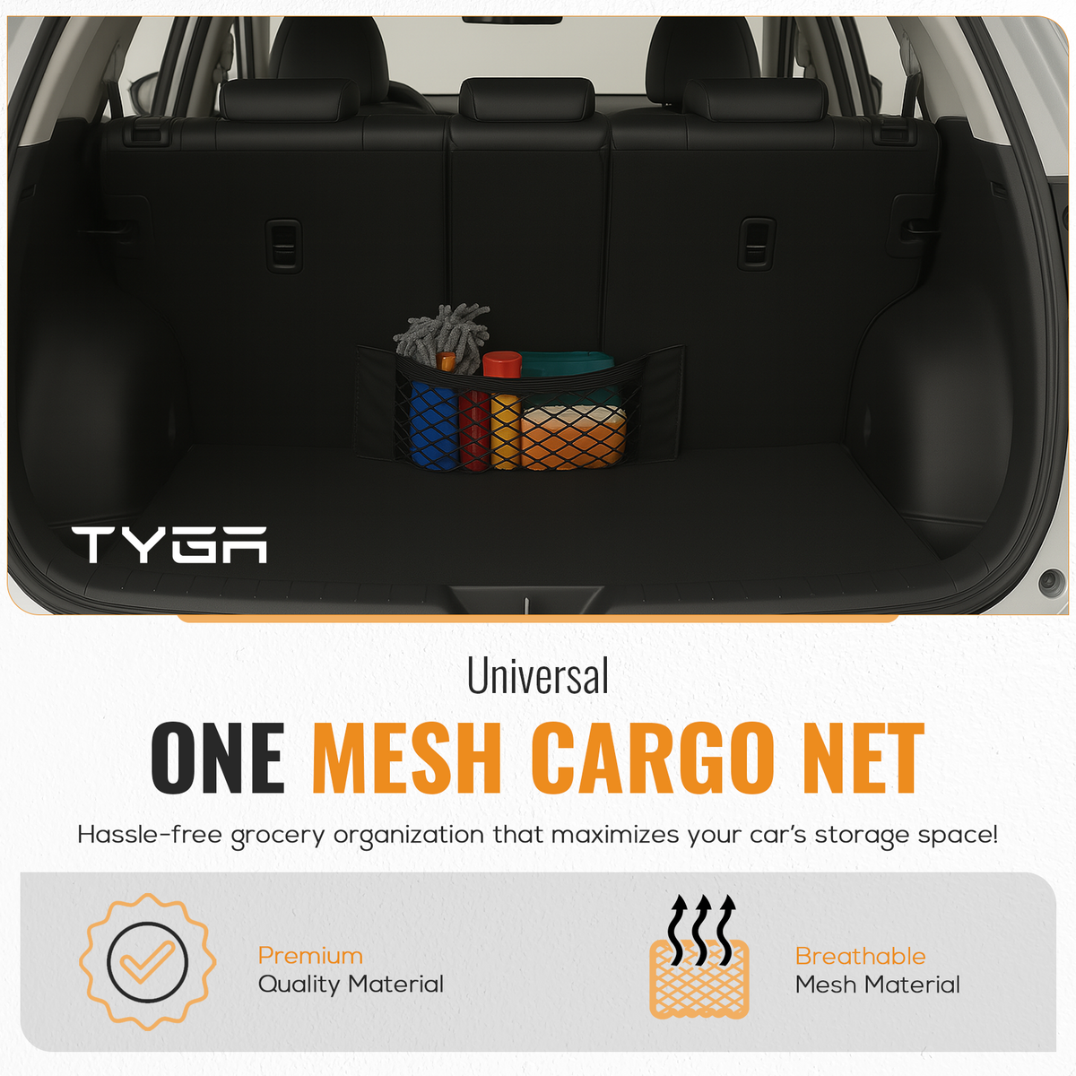Elastic Car Boot Cargo Net, Mesh Storage Organiser, Black, 50 × 25cm