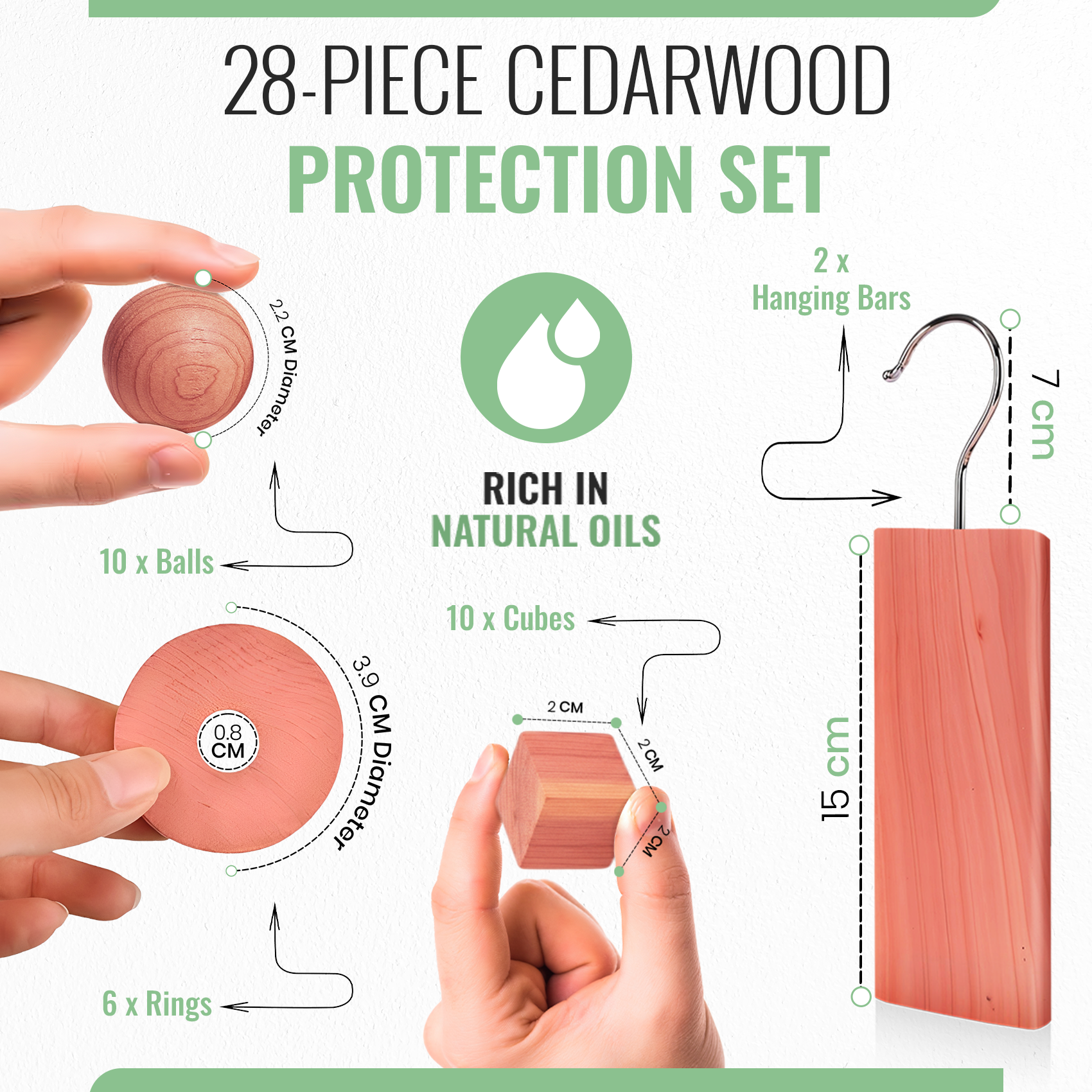 Cedar Wood Set Moth Repellent, Natural Wardrobe Protection, Pack of 28