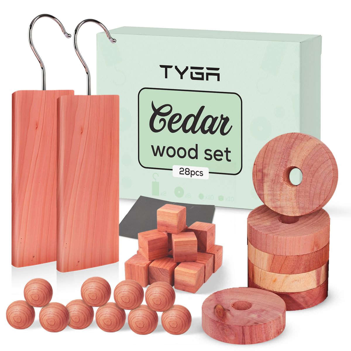 Cedar Wood Set Moth Repellent, Natural Wardrobe Protection, Pack of 28