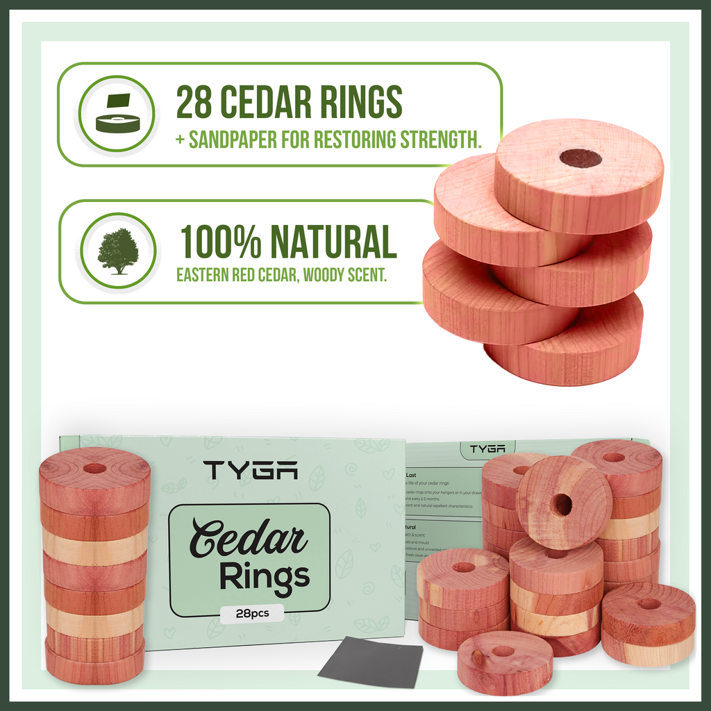 Cedar Wood Rings, Natural Moth Repellent, Pack of 28