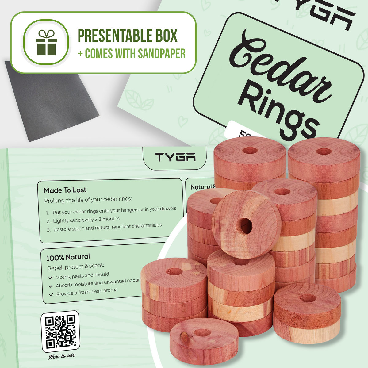 Cedar Wood Rings, Natural Moth Repellent, Pack of 56