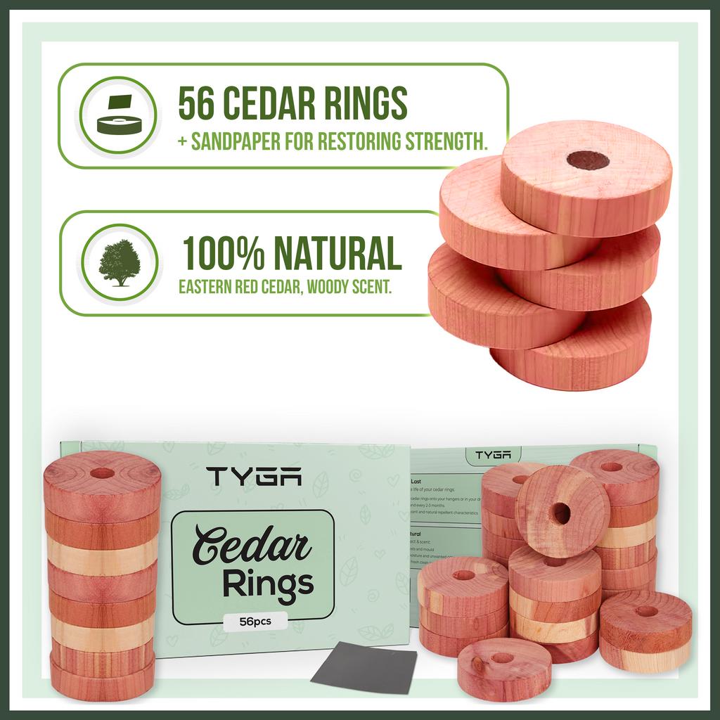 Cedar Wood Rings, Natural Moth Repellent, Pack of 56