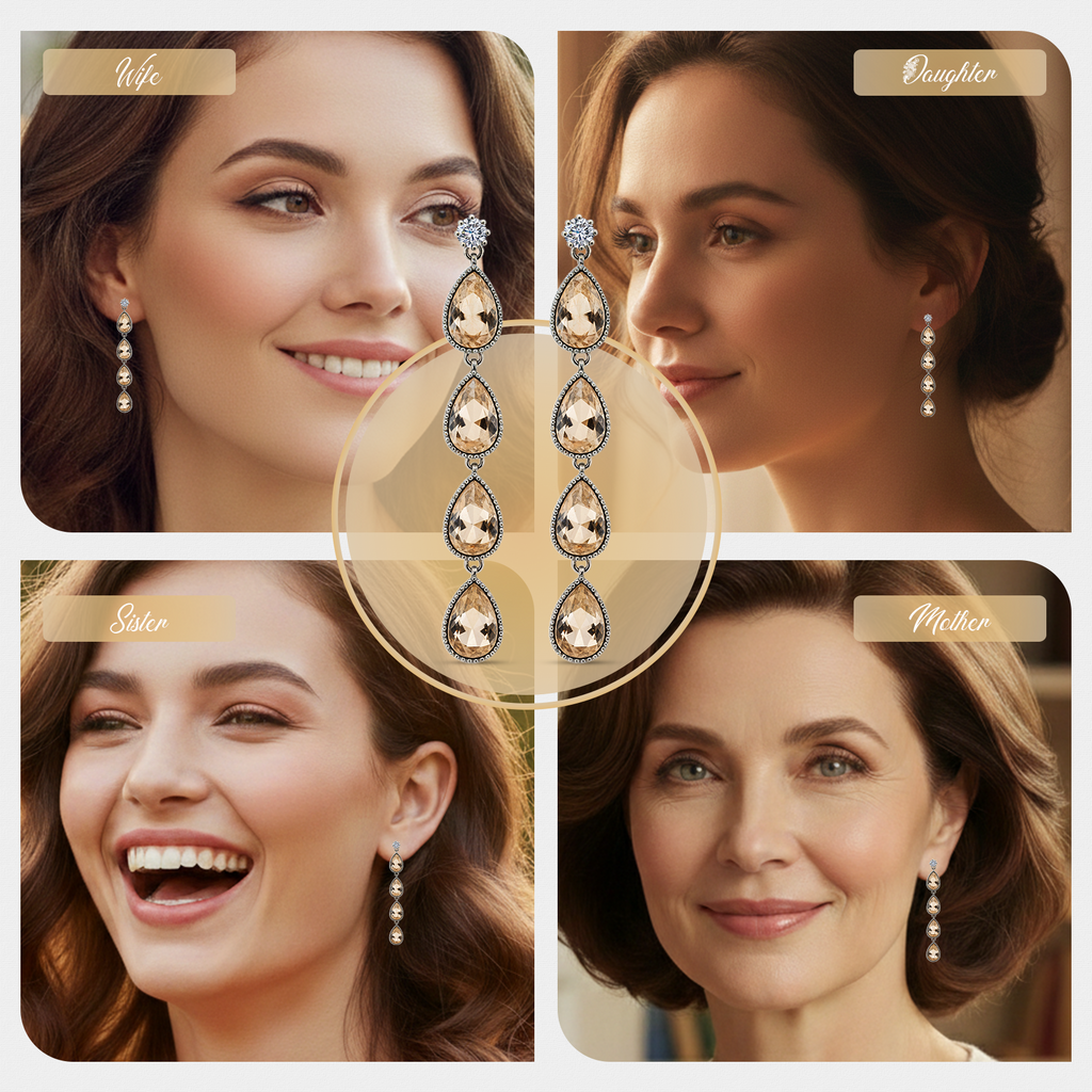 Champagne Crystal Drop Earrings, Elegant Teardrop Dangle Design, 1 Pair