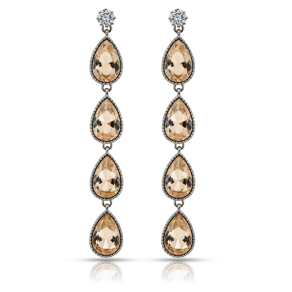 Champagne Crystal Drop Earrings, Elegant Teardrop Dangle Design, 1 Pair