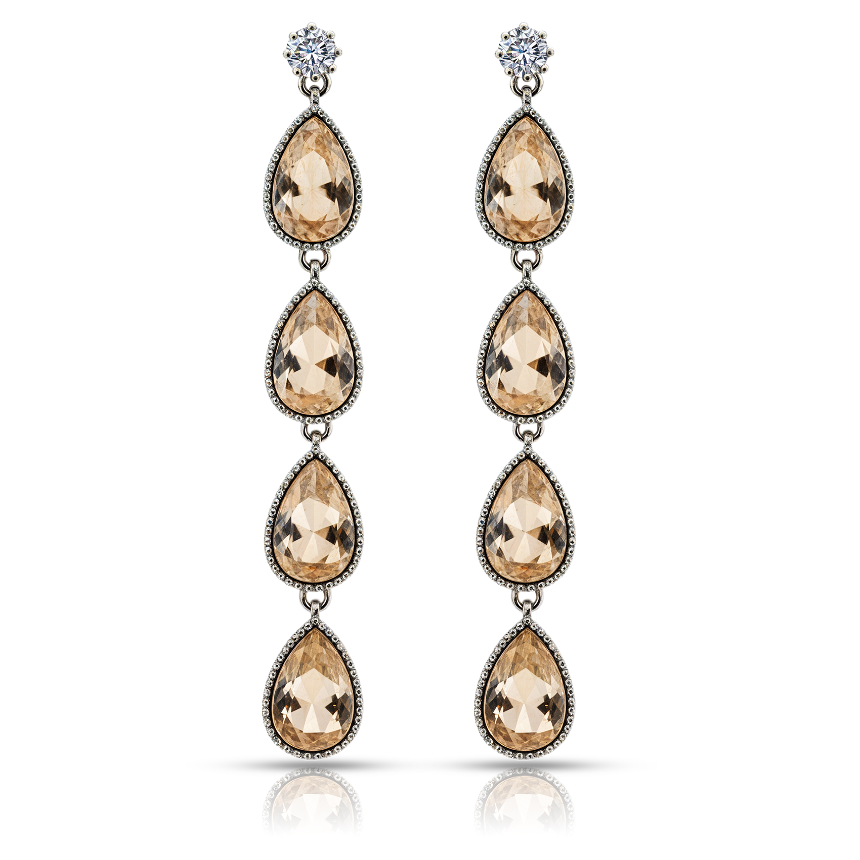 Champagne Crystal Drop Earrings, Elegant Teardrop Dangle Design, 1 Pair