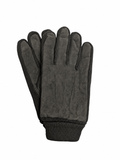 Black suede knit gloves with ribbed cuff, full finger design