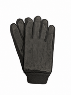 Black suede knit gloves with ribbed cuff, full finger design