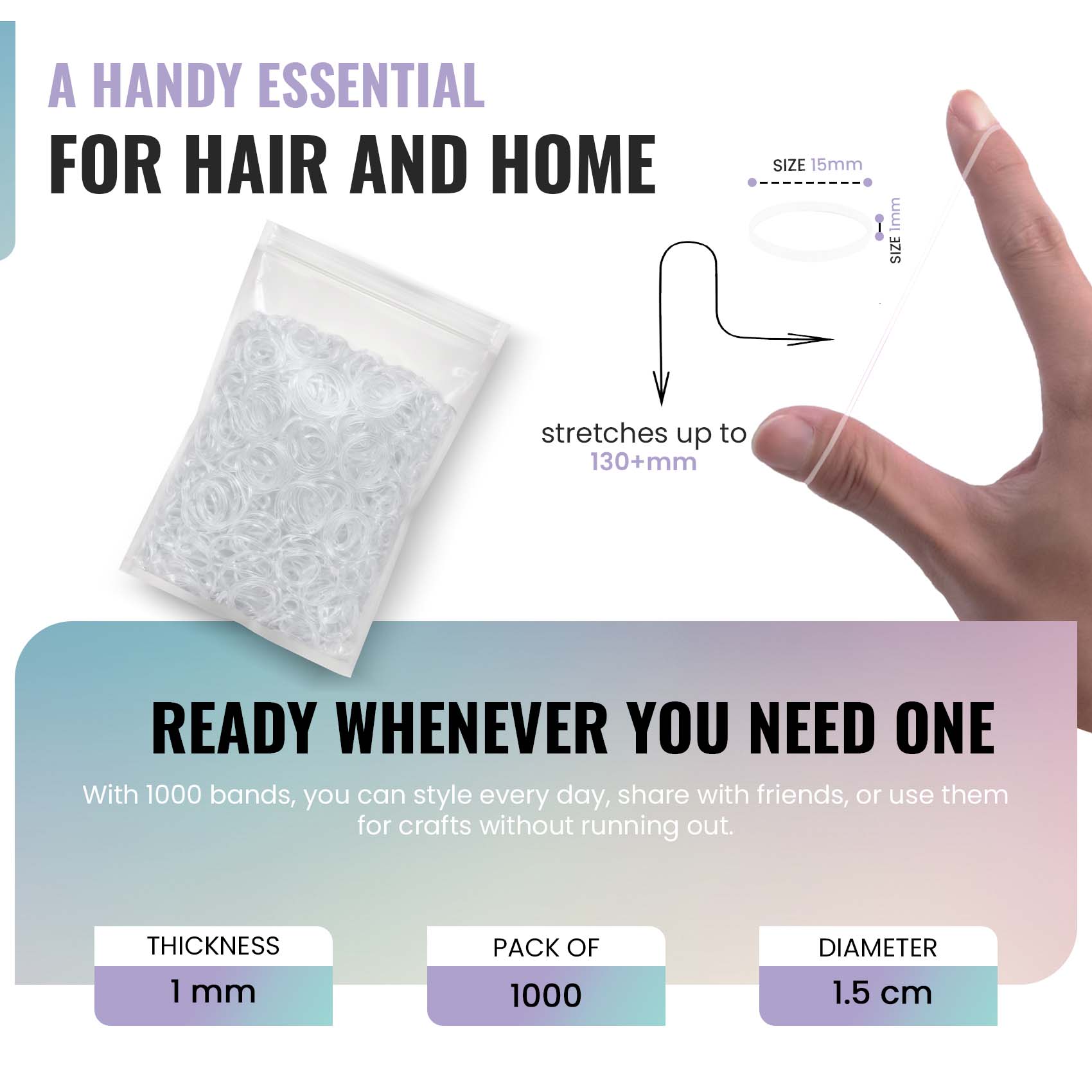 Mini Hair Elastic Bands for Braids, Pack of 1,000