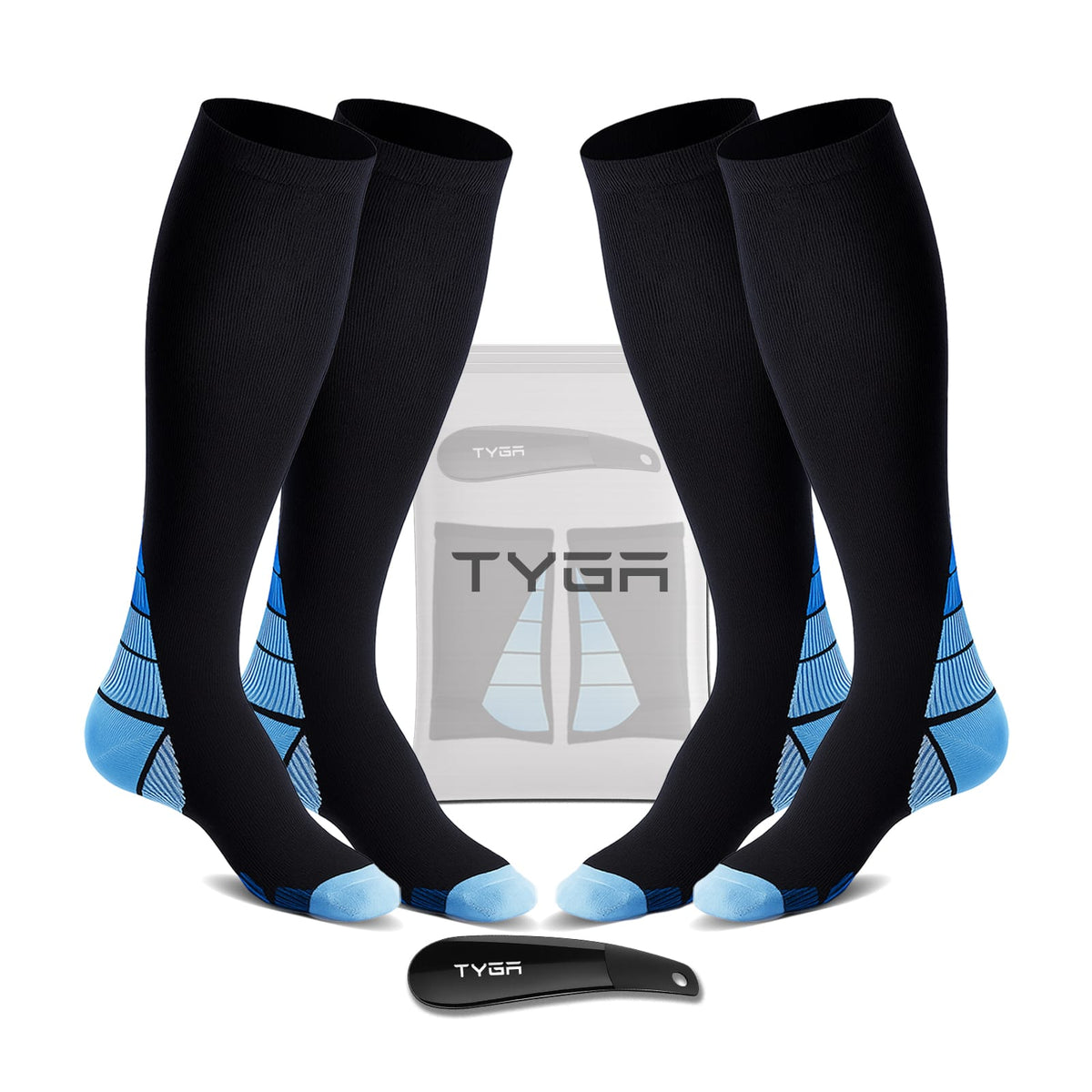 Compression Socks, 2 Pairs with Shoehorn