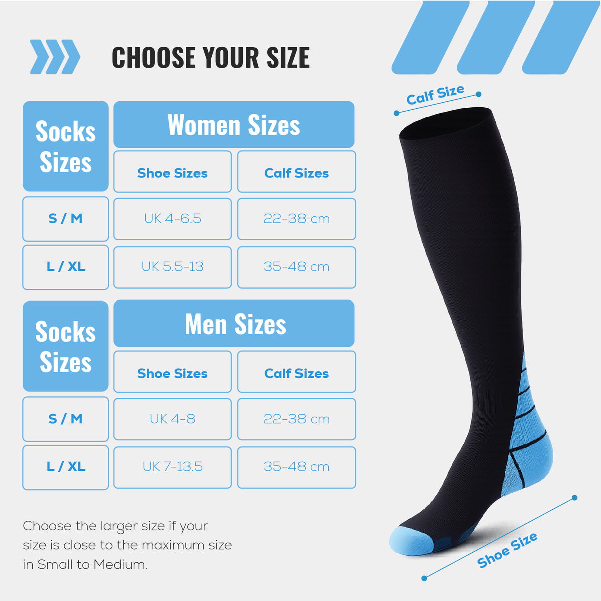 Compression Socks, 2 Pairs with Shoehorn