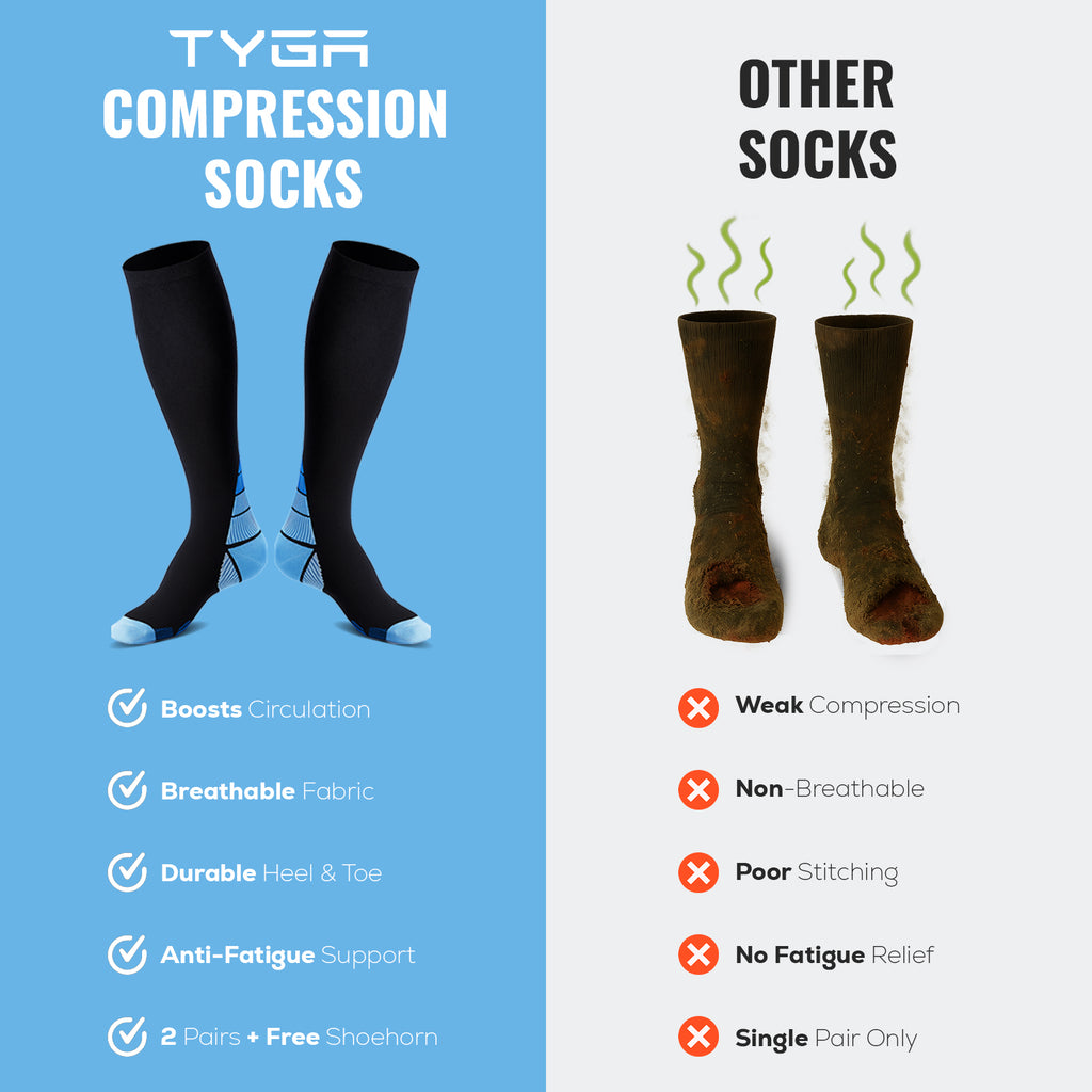 Compression Socks, 2 Pairs with Shoehorn