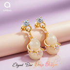 Floral Drop Earrings, Gold Tone Dangle with Pearl & Crystal Detail, 1 Pair