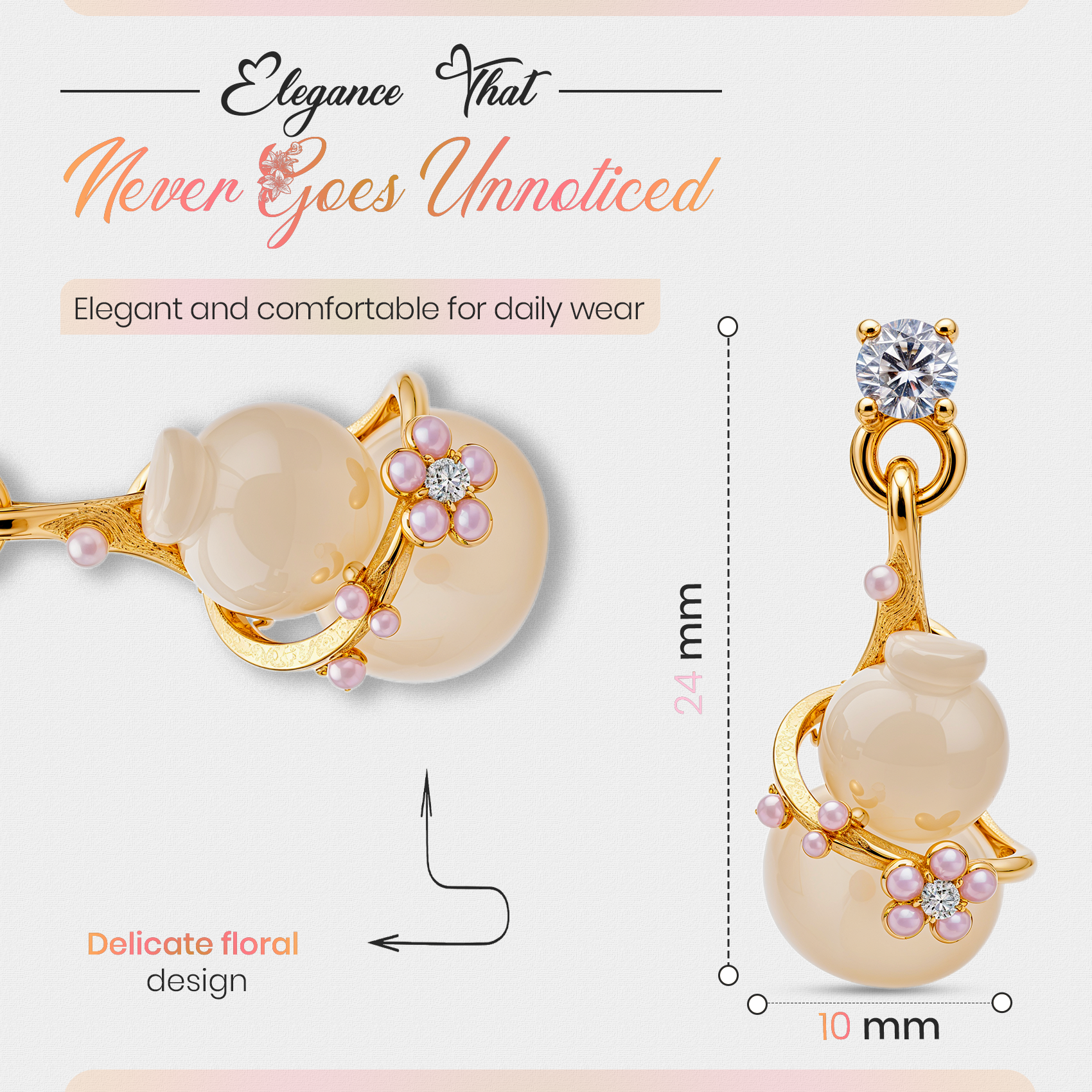 Floral Drop Earrings, Gold Tone Dangle with Pearl & Crystal Detail, 1 Pair