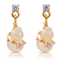 Floral Drop Earrings, Gold Tone Dangle with Pearl & Crystal Detail, 1 Pair