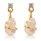 Floral Drop Earrings, Gold Tone Dangle with Pearl & Crystal Detail, 1 Pair