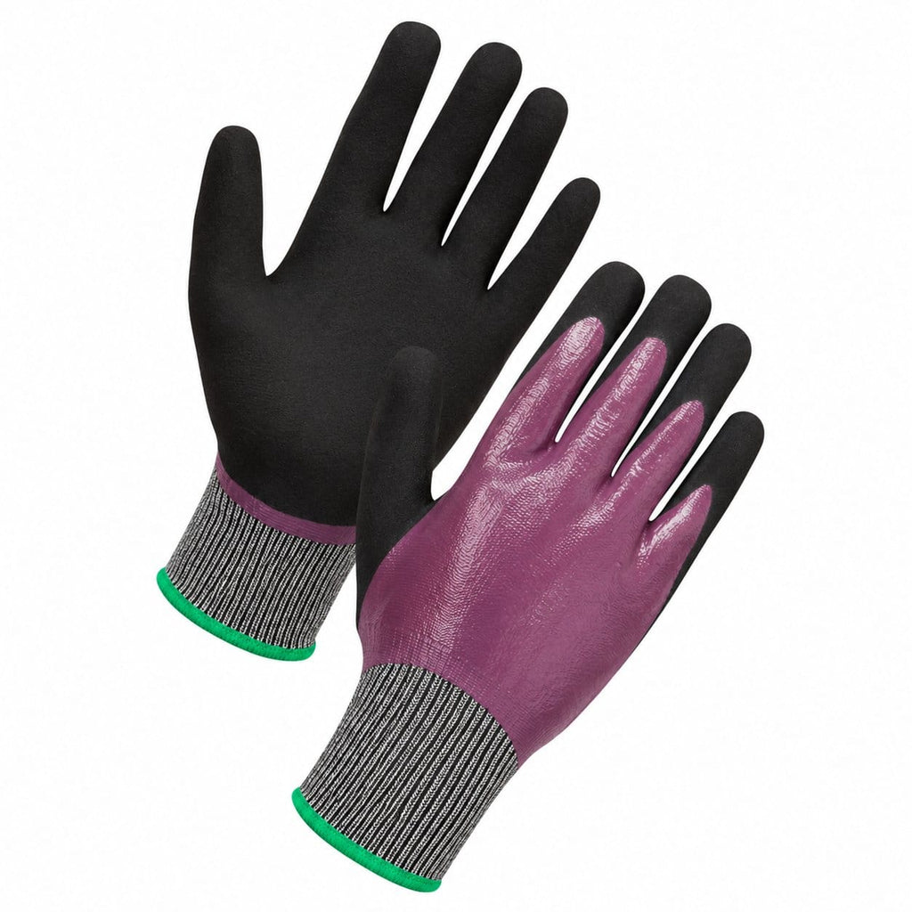 Cut Resistant Oil Grip Work Gloves, Level D Nitrile Coated