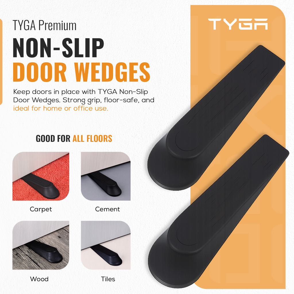 Anti Slip Door Wedge, Solid Door Stopper, Black, 1 Pair