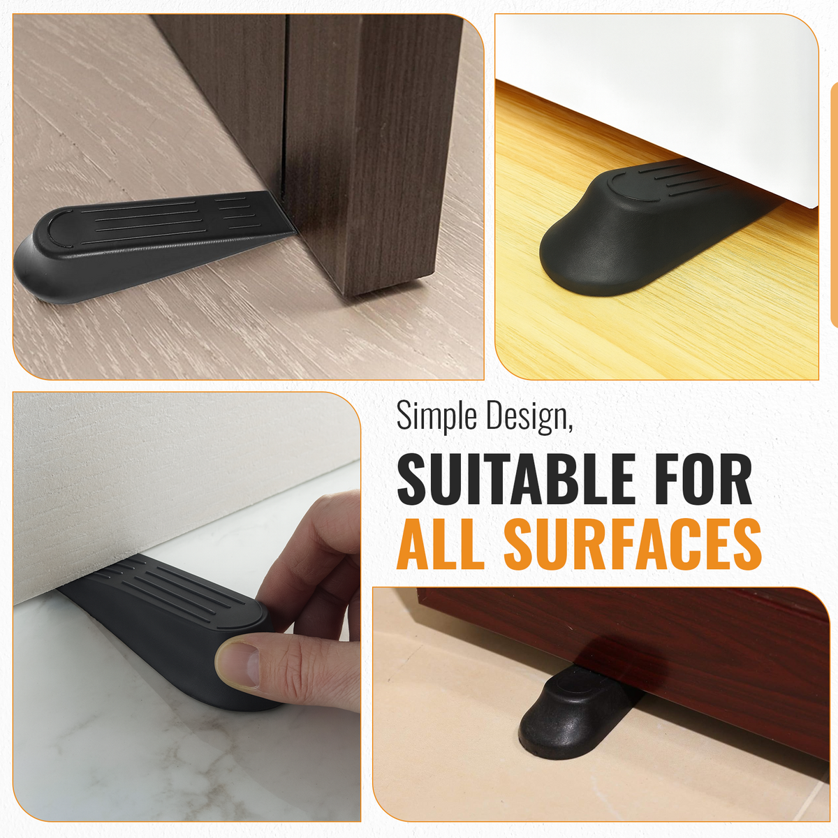 Anti Slip Door Wedge, Solid Door Stopper, Black, 1 Pair