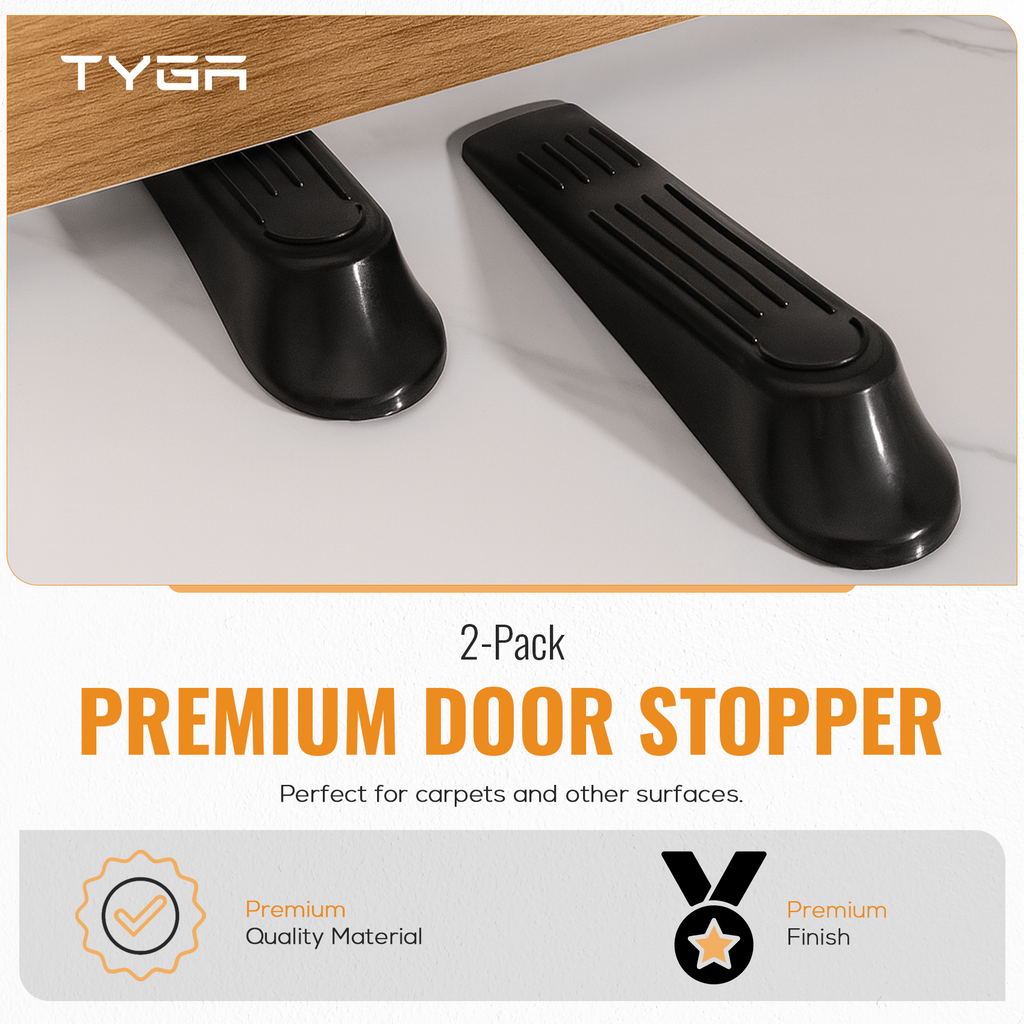 Anti Slip Door Wedge, Solid Door Stopper, Black, 1 Pair