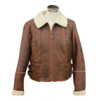 Women’s Short Flying Jacket, Centre Zip & Side Buckles, Brick Forest
