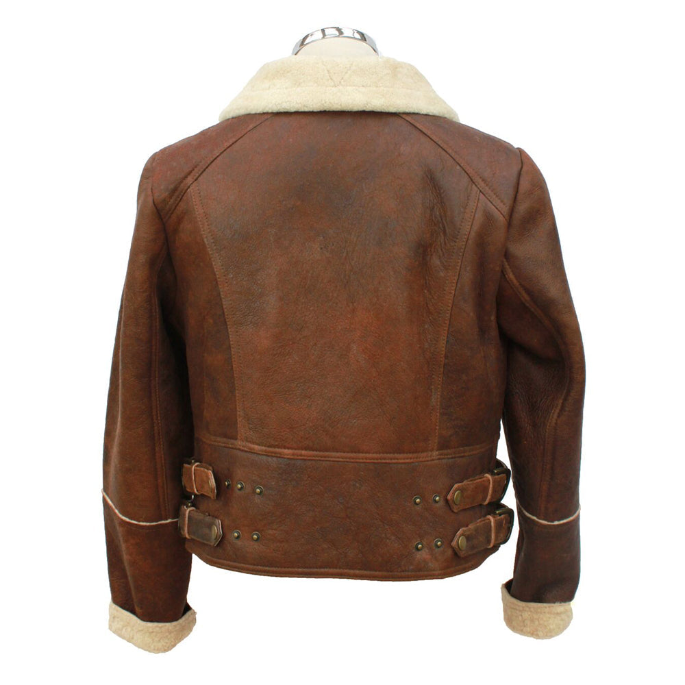 Women’s Short Flying Jacket, Centre Zip & Side Buckles, Brick Forest