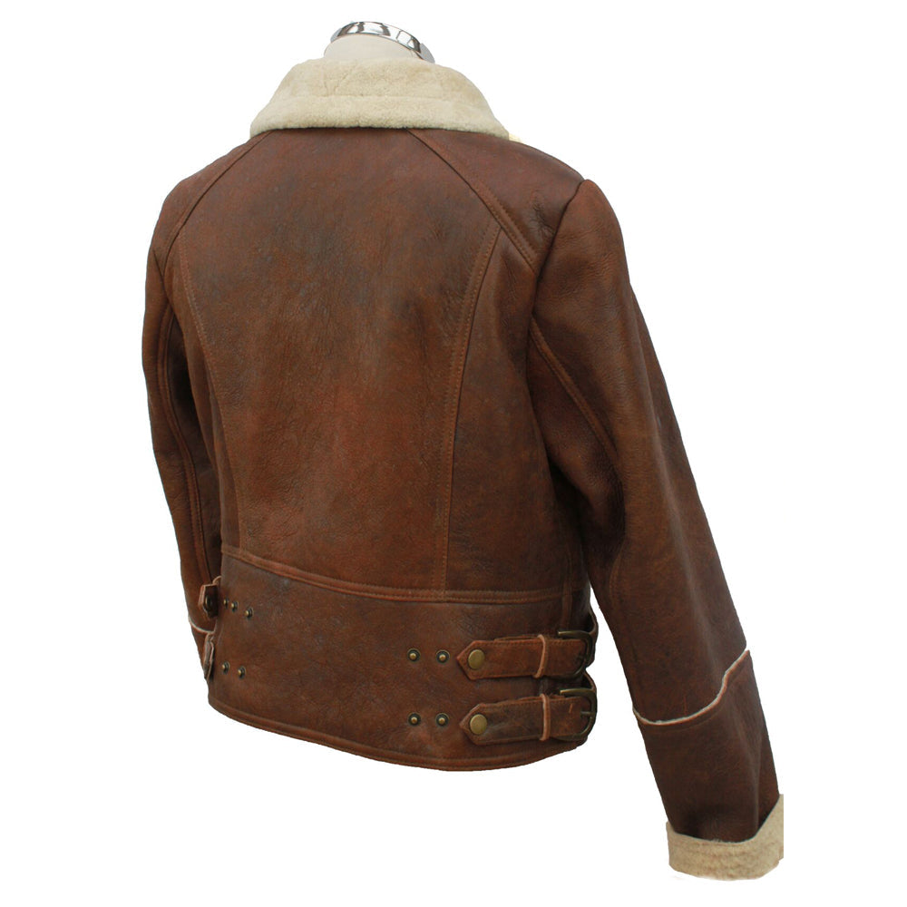Women’s Short Flying Jacket, Centre Zip & Side Buckles, Brick Forest