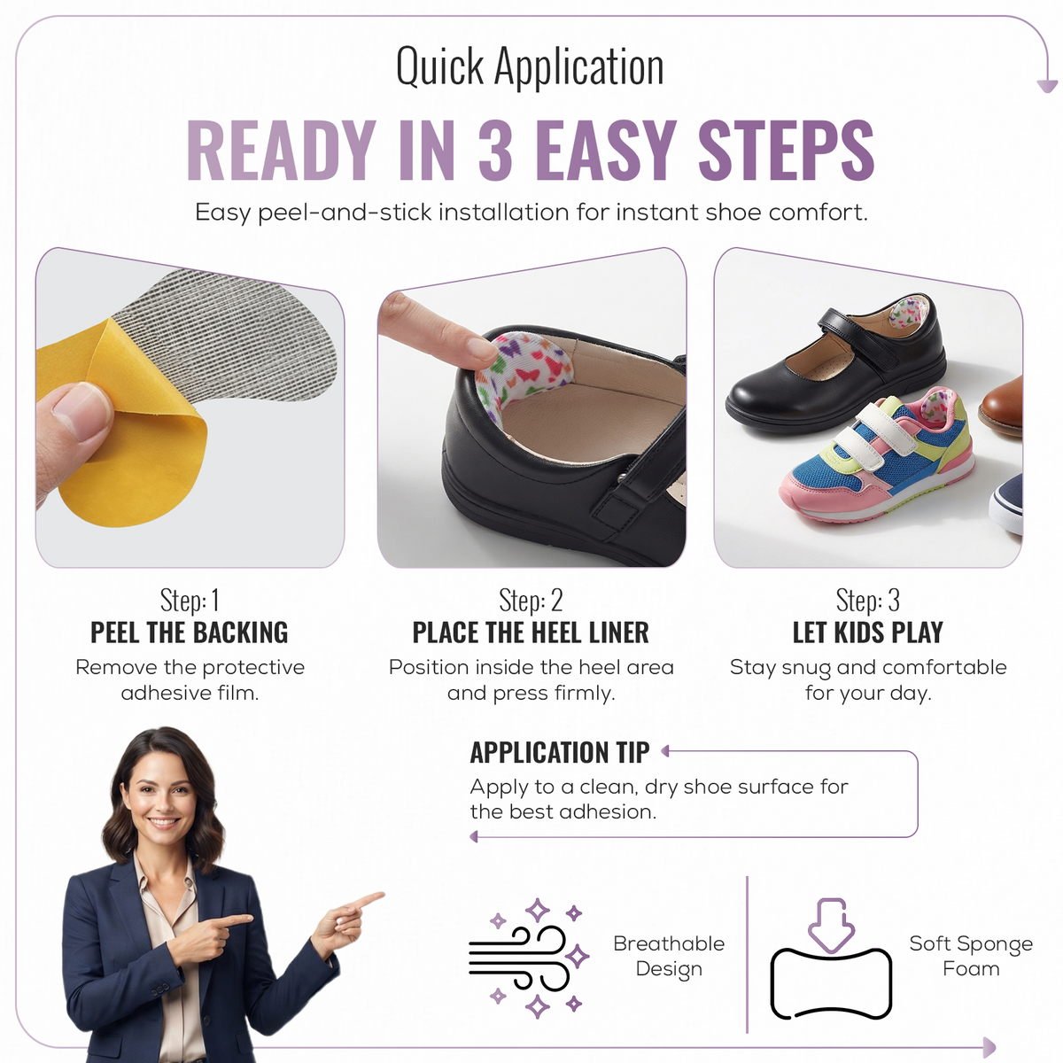 Kids Self Adhesive Heel Grips, Heel Cushion Pads, 1 Pair