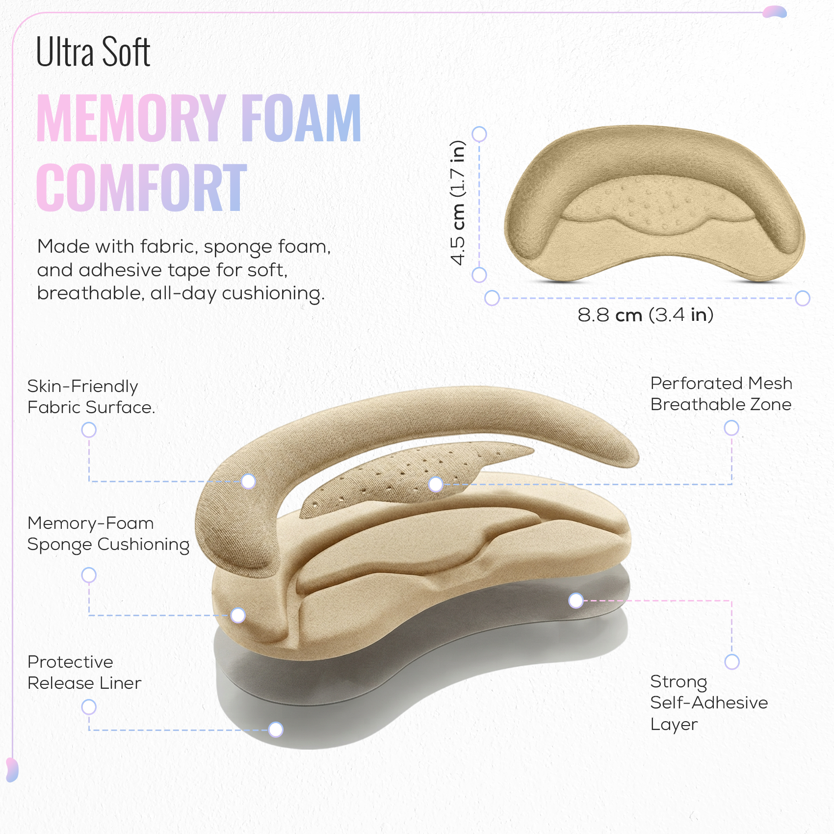 Self Adhesive Heel Grips, Heel Cushion Pads, 1 Pair