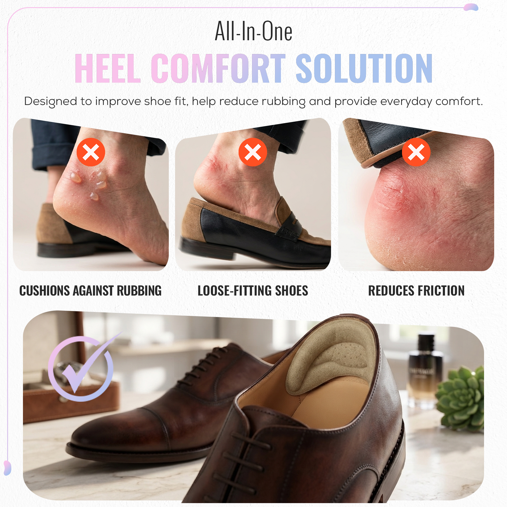Self Adhesive Heel Grips, Heel Cushion Pads, 1 Pair