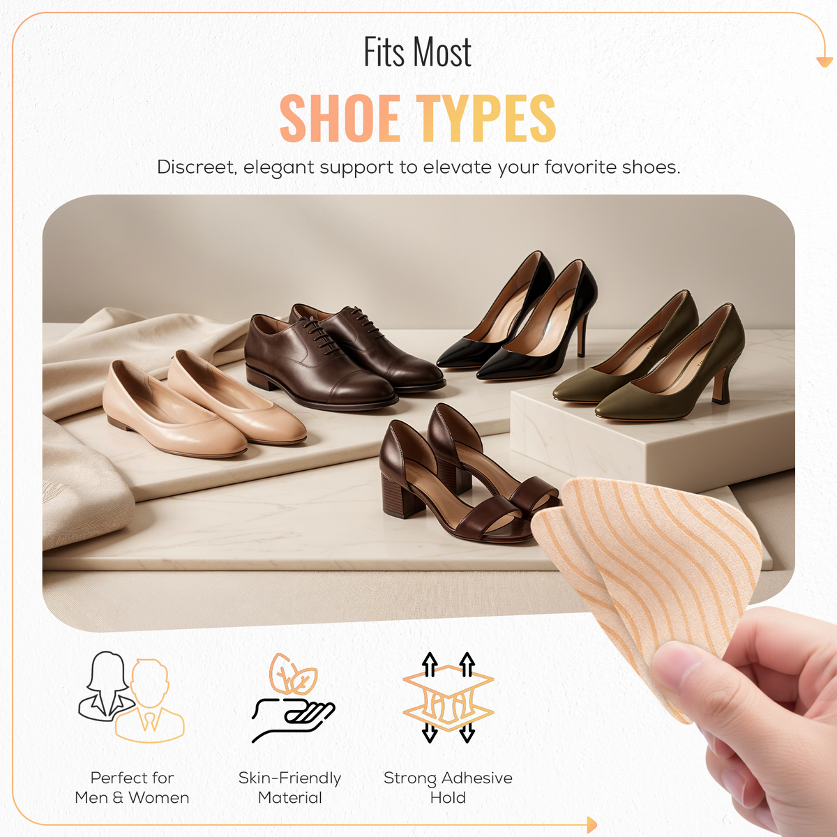 Wave Heel Grips, Self Adhesive Heel Cushion Pads, 1 Pair
