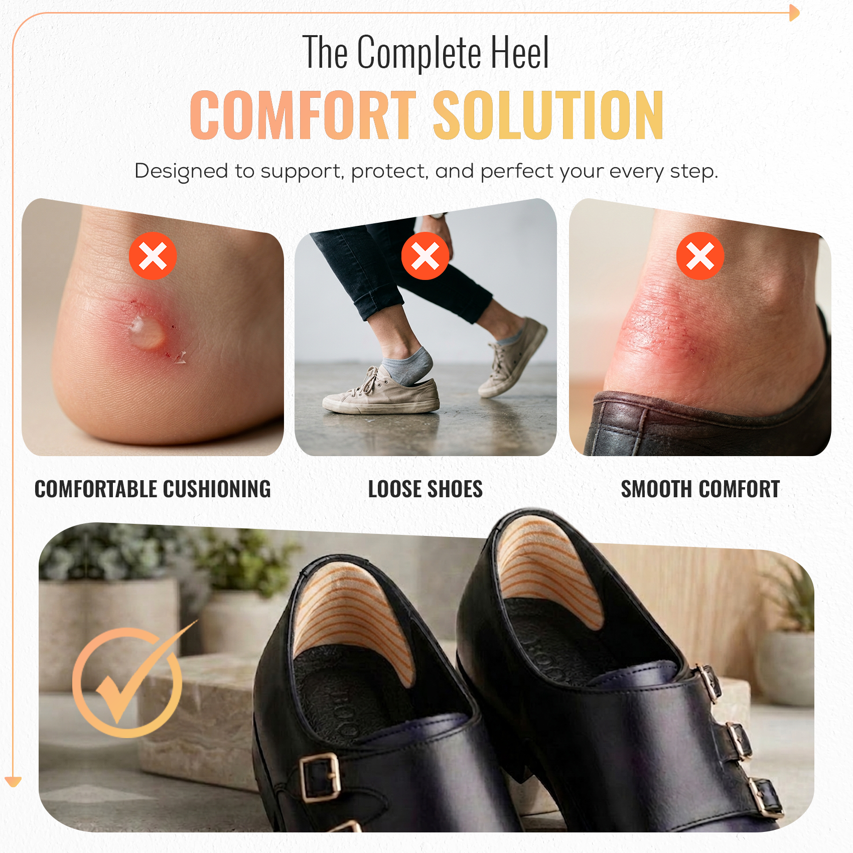 Wave Heel Grips, Self Adhesive Heel Cushion Pads, 1 Pair