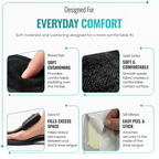 Shoe tongue pads material details: soft suede surface, memory foam cushioning, adhesive backing