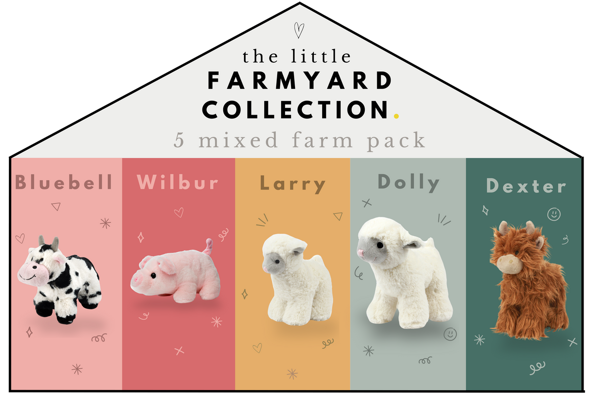 Farmyard Soft Toy Set, Lambs, Pig, Cow & Highland Cow, Pack of 5