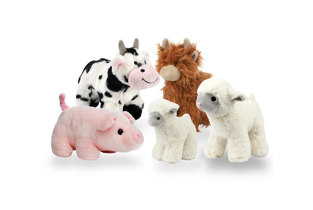 Farmyard Soft Toy Set, Lambs, Pig, Cow & Highland Cow, Pack of 5