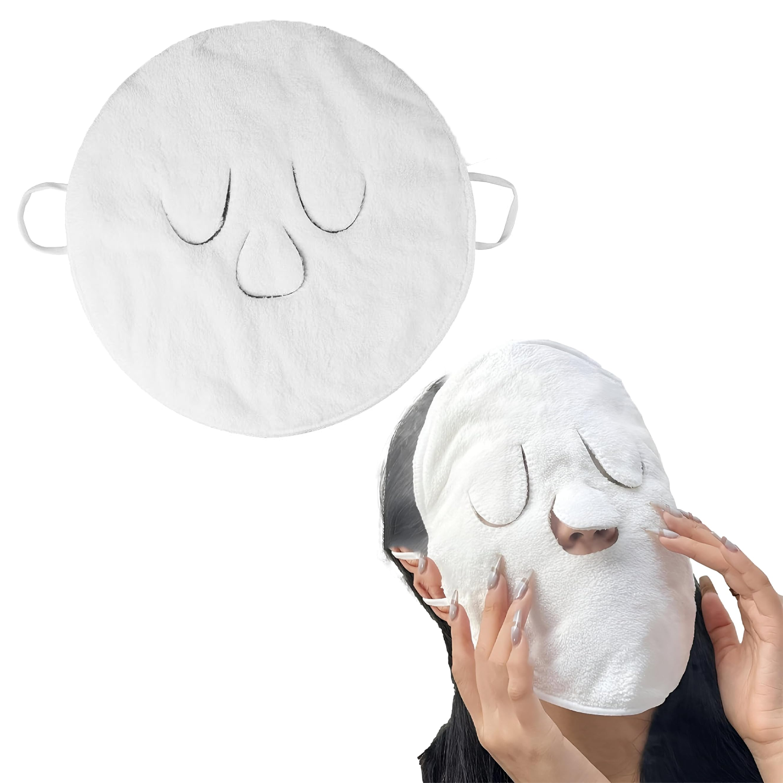 Reusable Hot & Cold Facial Mask Towel, Three Hole Design, White