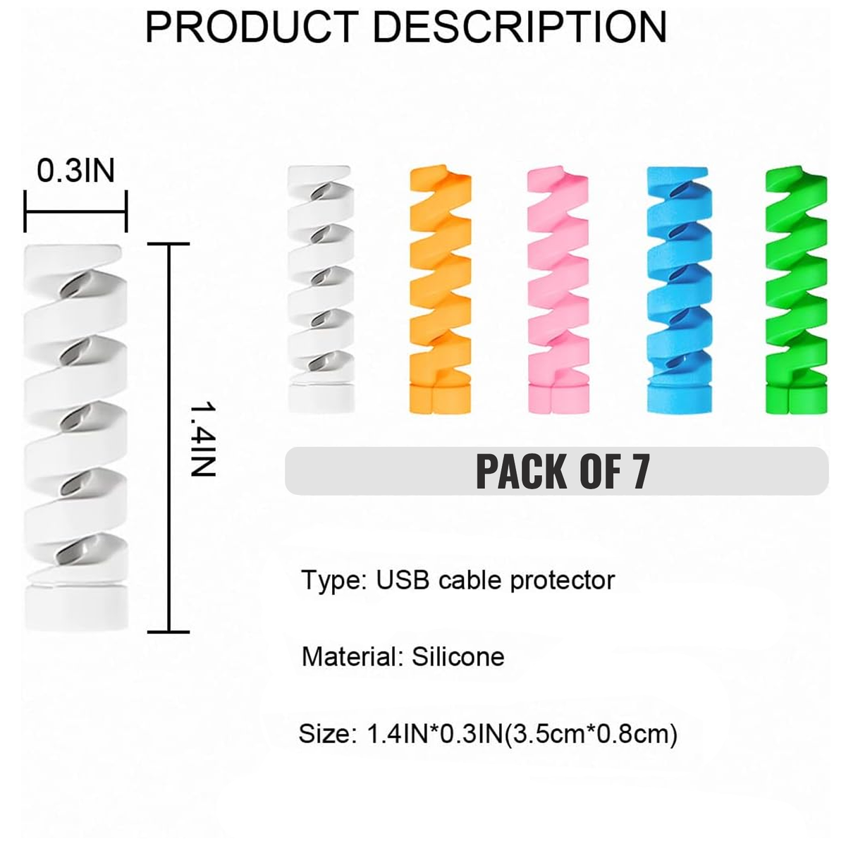 Cable Protectors, Flexible Spiral Cord Savers, Pack of 7