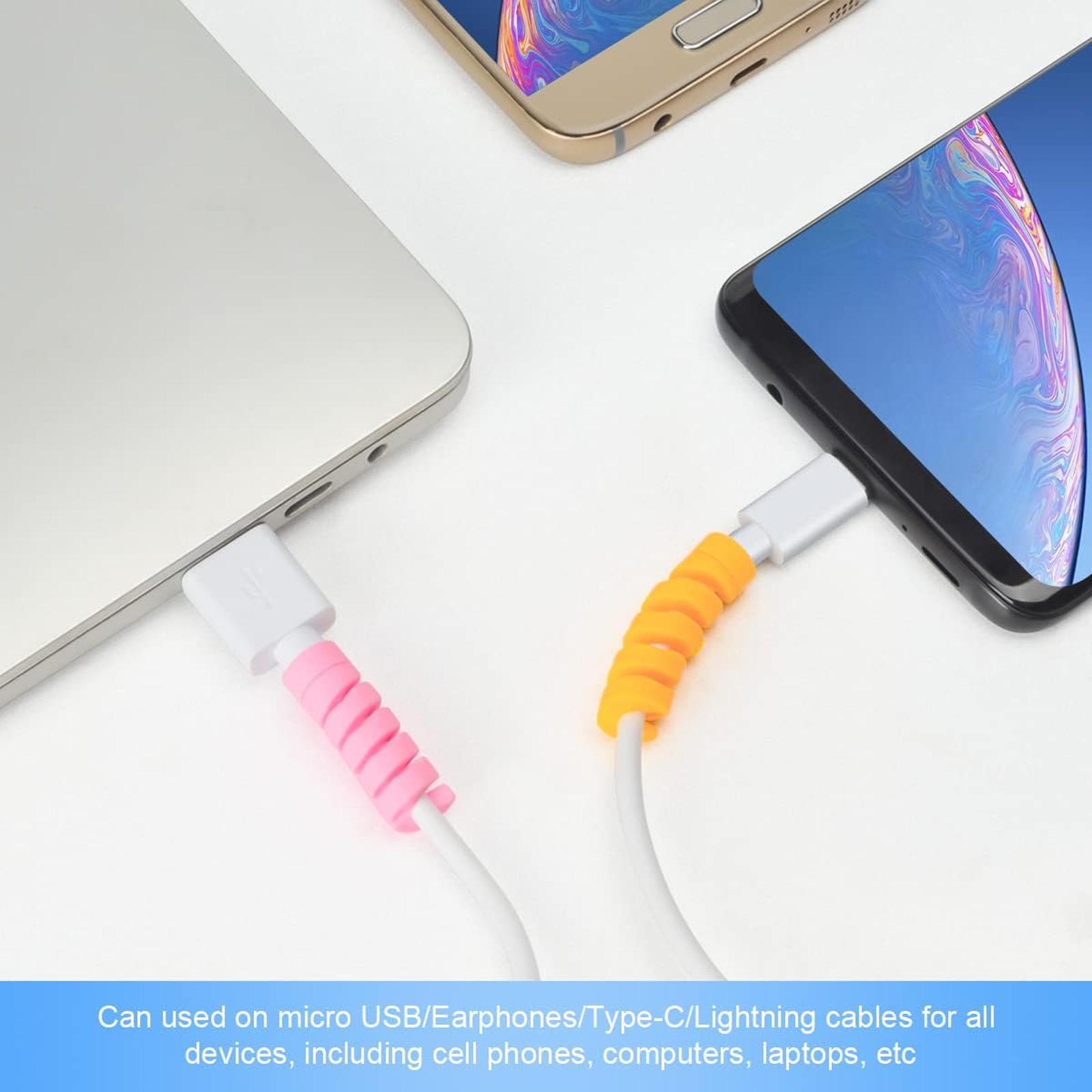 Cable Protectors, Flexible Spiral Cord Savers, Pack of 7