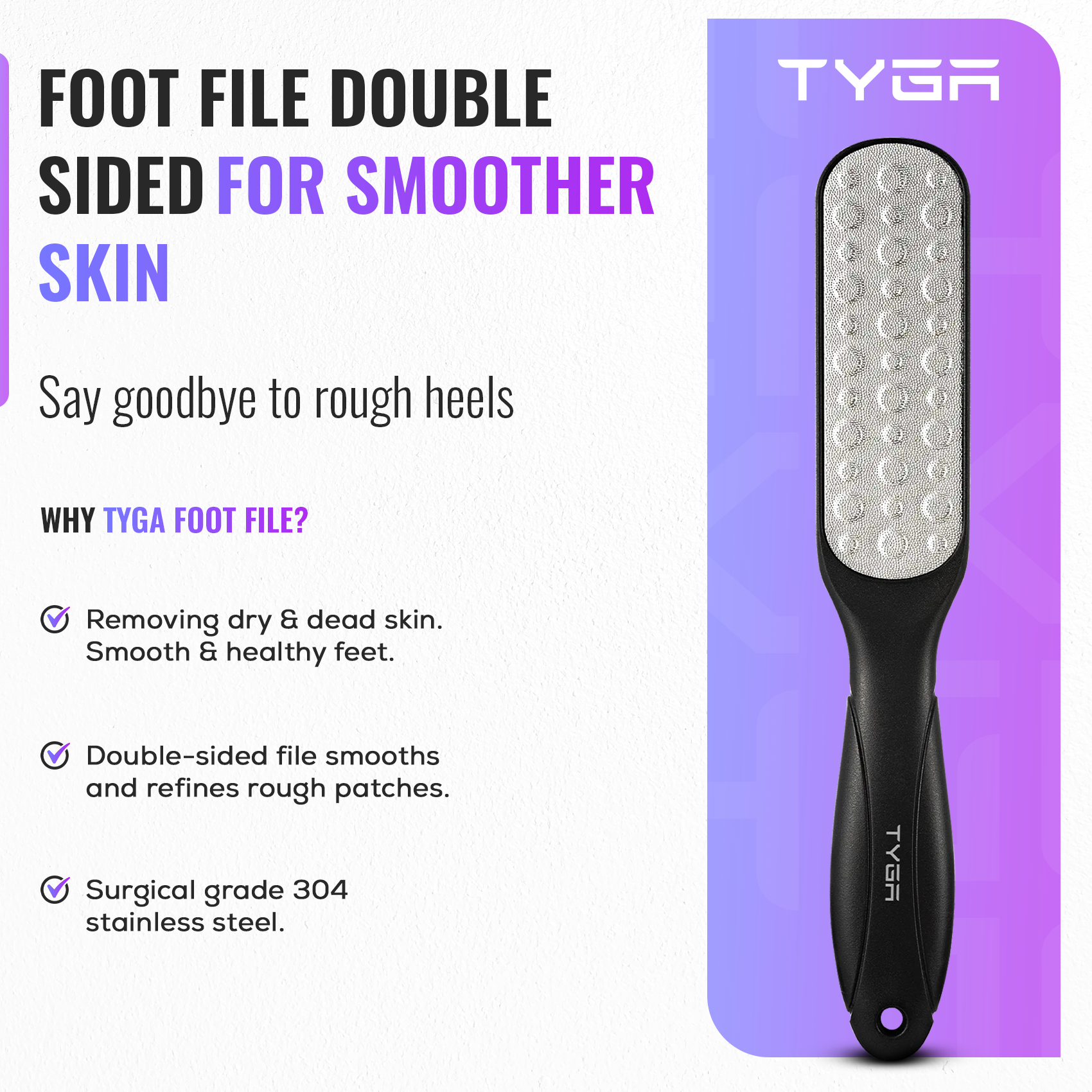 Double Sided Foot File Rasp, Coarse & Fine Callus Removal, Black