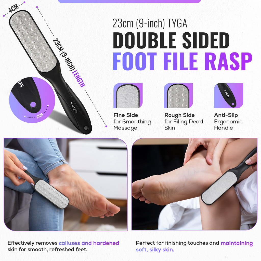 Double Sided Foot File Rasp, Coarse & Fine Callus Removal, Black