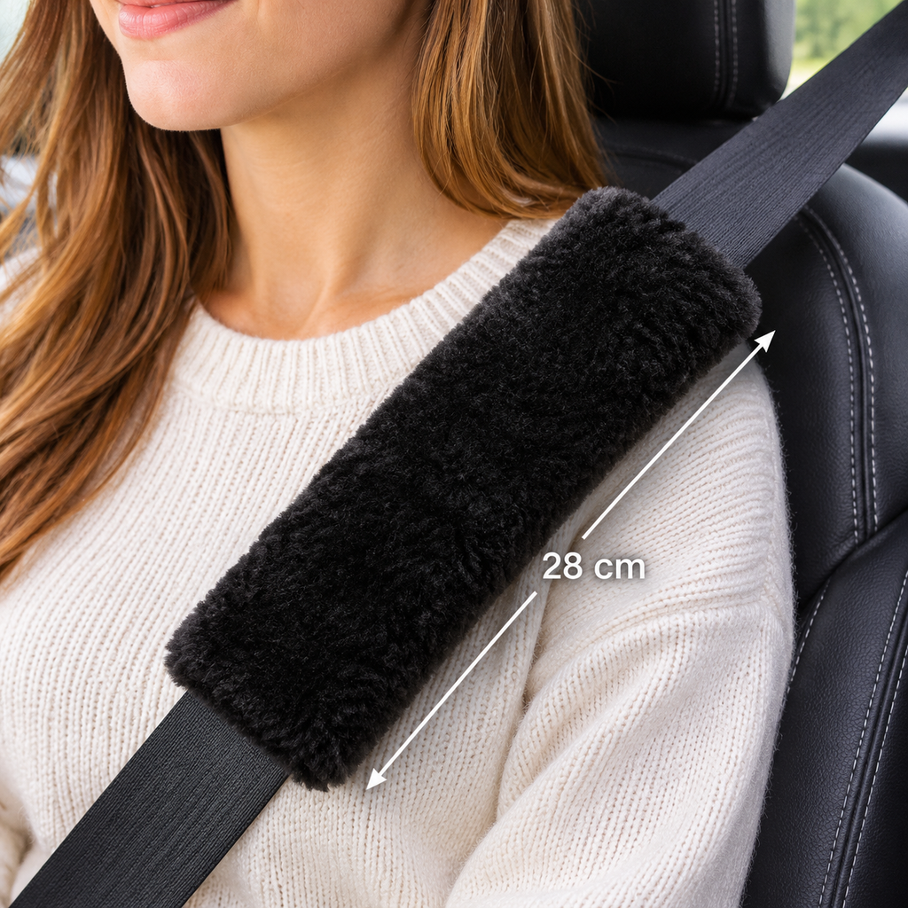 Sheepskin Seat Belt Cover, Velcro Fastening, 28 cm