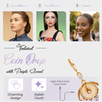 Gold Coin Drop Earrings, Purple Crystal Filigree Dangle, 1 Pair